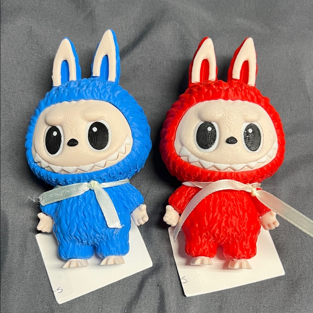 Blue and Red Labubu 3D Printed Figurines
